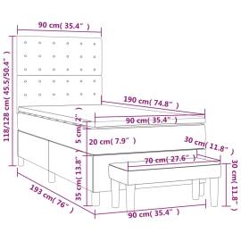 Pat box spring cu saltea, gri închis, 90x190 cm, catifea, 8 image