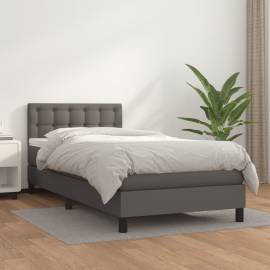 Pat box spring cu saltea, gri, 90x200 cm, piele ecologică