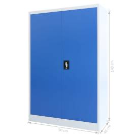 Dulap de birou, metal, 90 x 40 x 140 cm, gri și albastru, 8 image