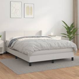 Pat box spring cu saltea, alb, 140x190 cm, piele ecologică