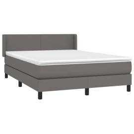 Pat box spring cu saltea, gri, 140x190 cm, piele ecologică, 3 image