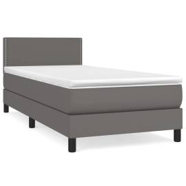 Pat box spring cu saltea, gri, 90x190 cm, piele ecologică, 2 image