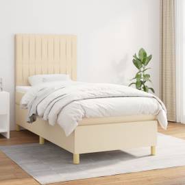 Pat box spring cu saltea, crem, 90x190 cm, textil