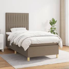 Pat box spring cu saltea, gri taupe, 90x190 cm, textil