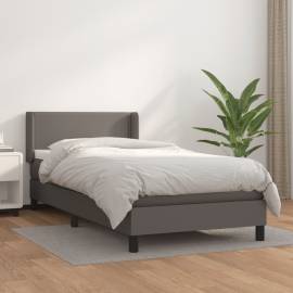 Pat box spring cu saltea, gri, 90x200 cm, piele ecologică