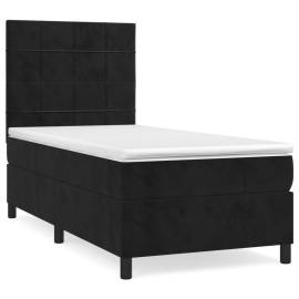 Pat box spring cu saltea, negru, 90x190 cm, catifea, 2 image