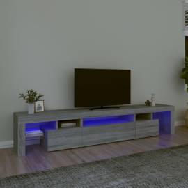 Comodă tv cu lumini led, gri sonoma, 215x36,5x40 cm