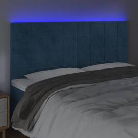 Tăblie de pat cu led, albastru închis, 200x5x118/128cm catifea, 3 image