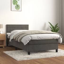 Pat box spring cu saltea, gri închis, 90x200 cm, catifea