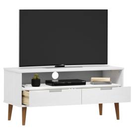 Comodă tv, alb, 106x40x49 cm, lemn masiv de pin, 3 image