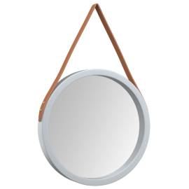 Oglindă de perete cu o curea, argintiu, Ø 35 cm, 3 image