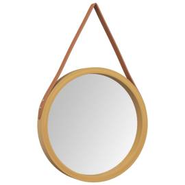 Oglindă de perete cu o curea, auriu, Ø 35 cm, 3 image