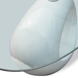Măsuță de cafea cu blat oval din sticlă, alb lucios, 4 image