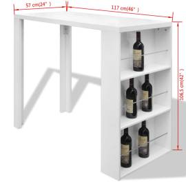 Masă de bar din mdf, cu suport pentru sticle de vin, alb lucios, 6 image