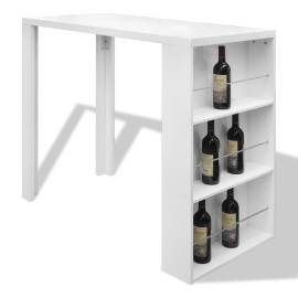 Masă de bar din mdf, cu suport pentru sticle de vin, alb lucios, 2 image