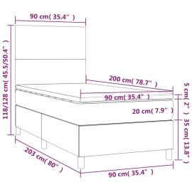 Pat box spring cu saltea, gri deschis, 90x200 cm, catifea, 6 image