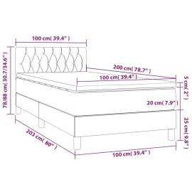 Pat cu arcuri, saltea și led, gri închis, 100x200 cm, textil, 8 image