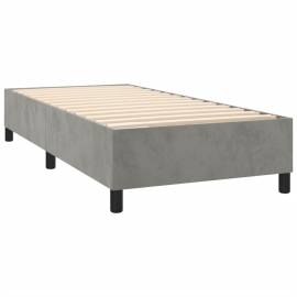 Pat box spring cu saltea, gri deschis, 90x190 cm, catifea, 4 image