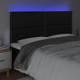 Tăblie de pat cu led, negru, 200x5x118/128 cm, piele ecologică, 3 image