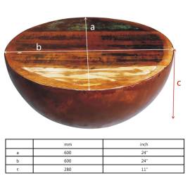Măsuță cafea, formă de bol, bază din oțel, lemn masiv reciclat, 6 image