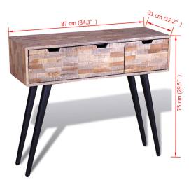 Masă consolă cu 3 sertare, lemn de tec reciclat, 9 image