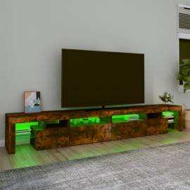 Comodă tv cu lumini led, stejar fumuriu,280x36,5x40cm, 4 image