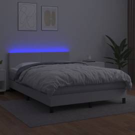 Pat cu arcuri, cu saltea & led, alb, 140x190 cm, piele eco, 4 image