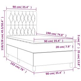 Pat box spring cu saltea, gri deschis, 90x190 cm, textil, 6 image