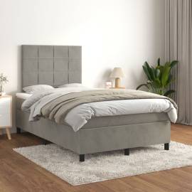 Pat box spring cu saltea, gri deschis, 120x200 cm, catifea