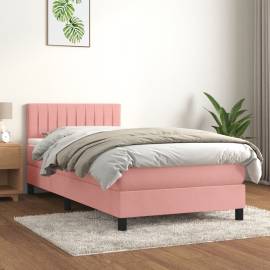 Pat box spring cu saltea, roz, 100x200 cm, catifea