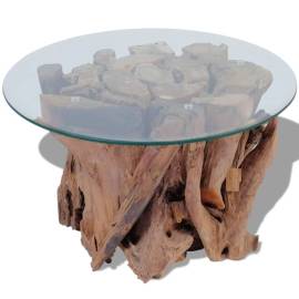 Măsuță de cafea, 60 cm, lemn masiv de tec erodat, 3 image