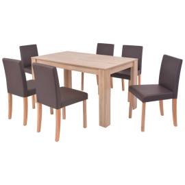 Masă și scaune 7 piese, piele artificială, stejar, maro, 2 image
