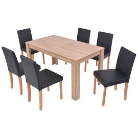 Masă și scaune 7 piese, piele artificială, stejar, negru, 2 image