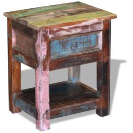 Masă laterală cu un sertar, 43x33x51 cm, lemn masiv reciclat, 3 image