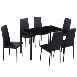 Set masă și scaune de bucătărie 7 piese, negru, 2 image