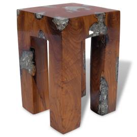 Taburet, lemn de tec masiv și rășină, 4 image