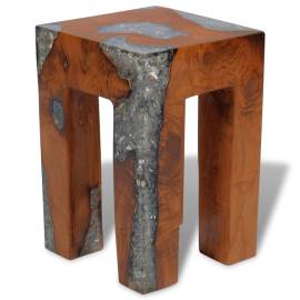 Taburet, lemn de tec masiv și rășină, 3 image
