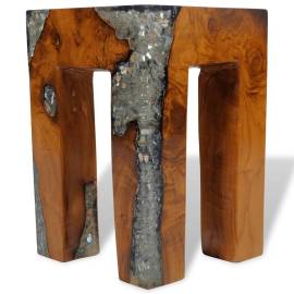 Taburet, lemn de tec masiv și rășină, 9 image