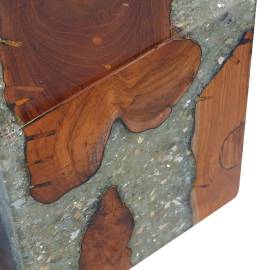 Taburet, lemn de tec masiv și rășină, 11 image