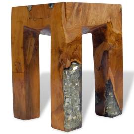 Taburet, lemn de tec masiv și rășină, 10 image