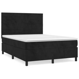 Pat box spring cu saltea, negru, 140x190 cm, catifea, 2 image