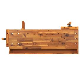 Banc de lucru cu sertar și menghine, 124x52x83 cm, lemn acacia, 7 image