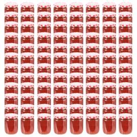 Borcane de sticlă pentru gem capace alb & roșu 96 buc. 230 ml