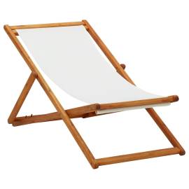 Scaun de plajă pliabil, alb crem, lemn de eucalipt & țesătură