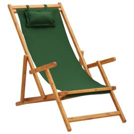 Scaun de plajă pliabil, verde, lemn masiv de eucalipt, textil