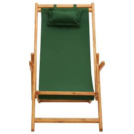 Scaun de plajă pliabil, verde, lemn masiv de eucalipt, textil, 2 image