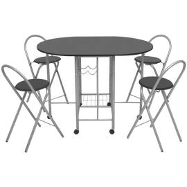 Set masă și scaune de bucătărie pliante mdf, negru, 5 piese, 2 image