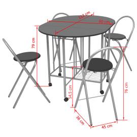 Set masă și scaune de bucătărie pliante mdf, negru, 5 piese, 6 image