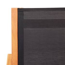 Șezlong de grădină, negru, lemn masiv de eucalipt &amp; textilenă, 5 image