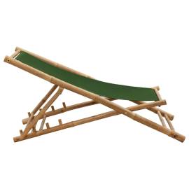 Scaun pliabil, verde, bambus și pânză, 5 image